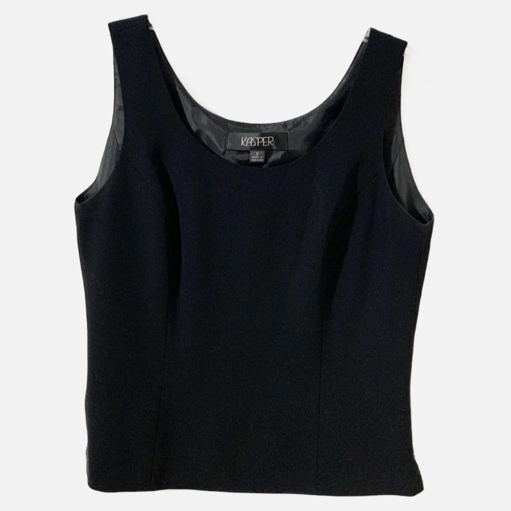 Kasper Fully Lined Sleeveless Scoop Neckline Slightly Cropped Blouse Side Vents